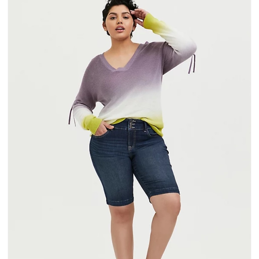 Torrid Slate Grey & Lime Green Ombré Rib Lattice Sleeve Sweater Size 0